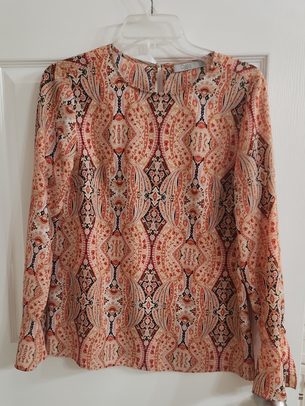 Dalia Peach and Navy Paisley Long-Sleeve Blouse